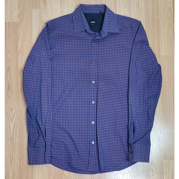 Boss Hugo Boss size S check plaid slim fit shirt blue button front long sleeve - Picture 8 of 11